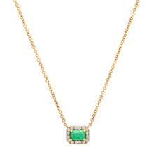 Petite Emerald Cut Emerald & Pave Diamond Necklace