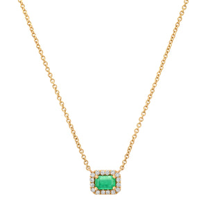 Petite Emerald Cut Emerald & Pave Diamond Necklace