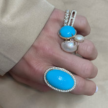 Medium Round Turquoise with Diamond Border Ring