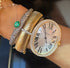 Medium or Large Wide Fluted Gold Bangle with Diamond Row