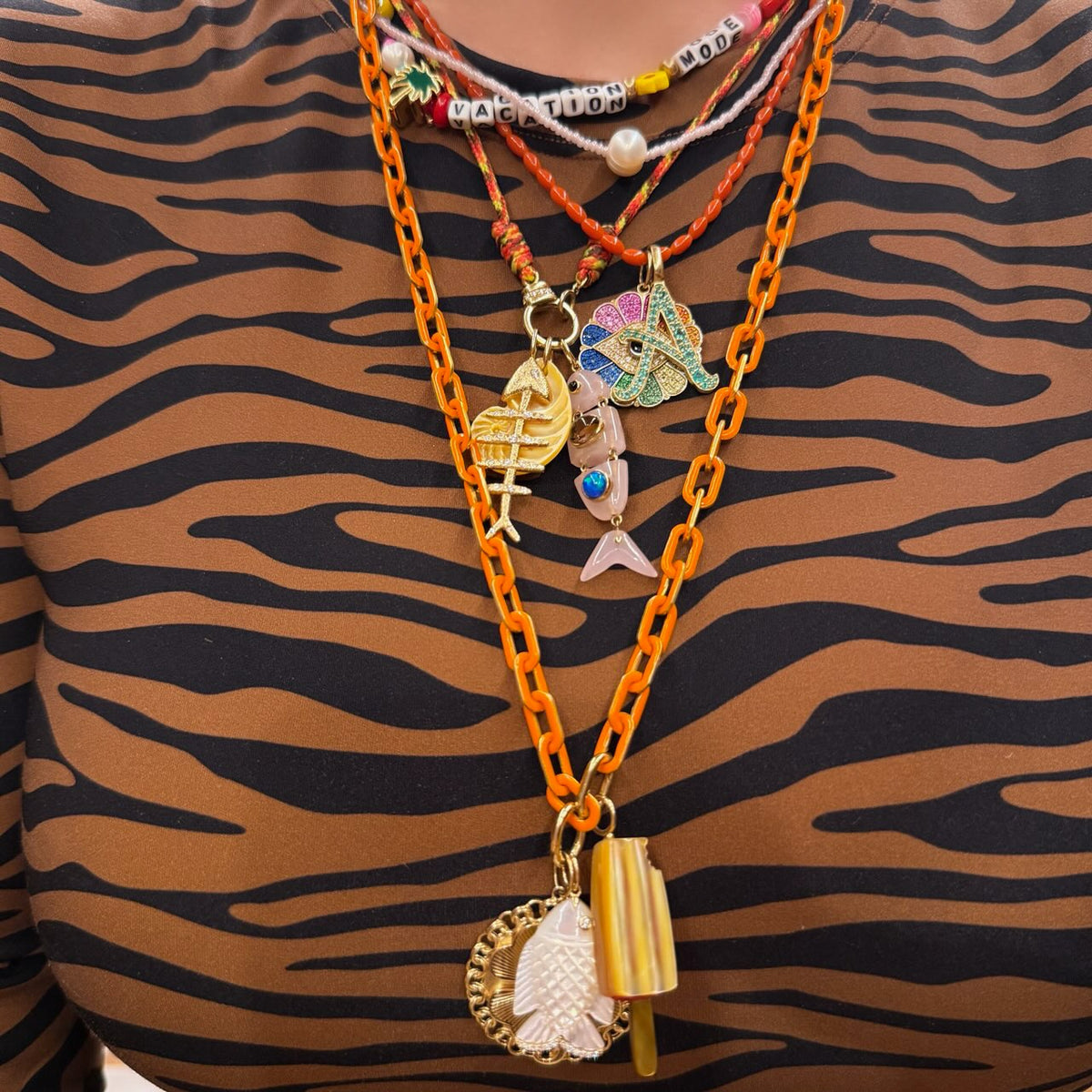 Segmented Gemstone Inlay Fish Charms