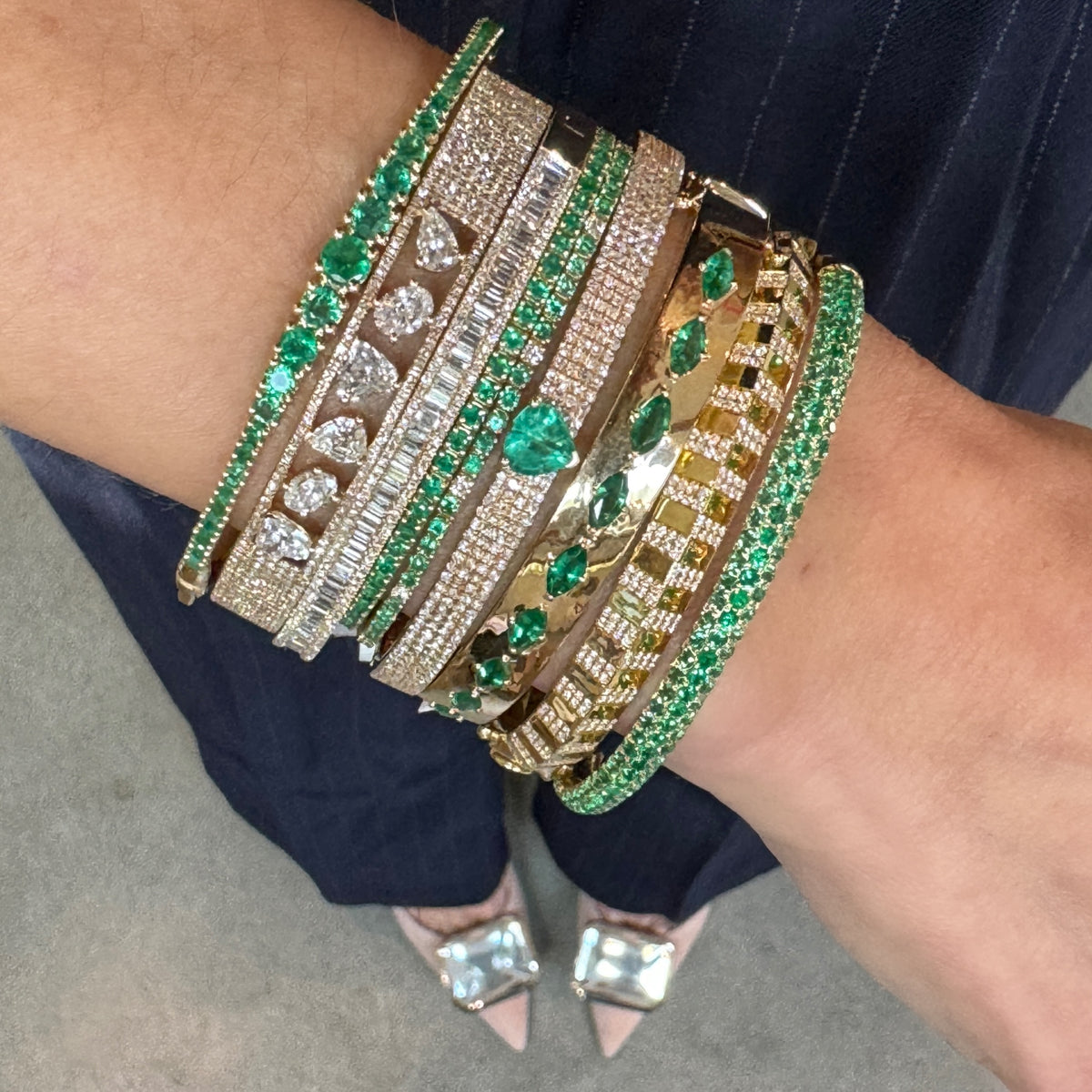 Self Love Emerald Pave Bangle Bracelet with Heart Detailing