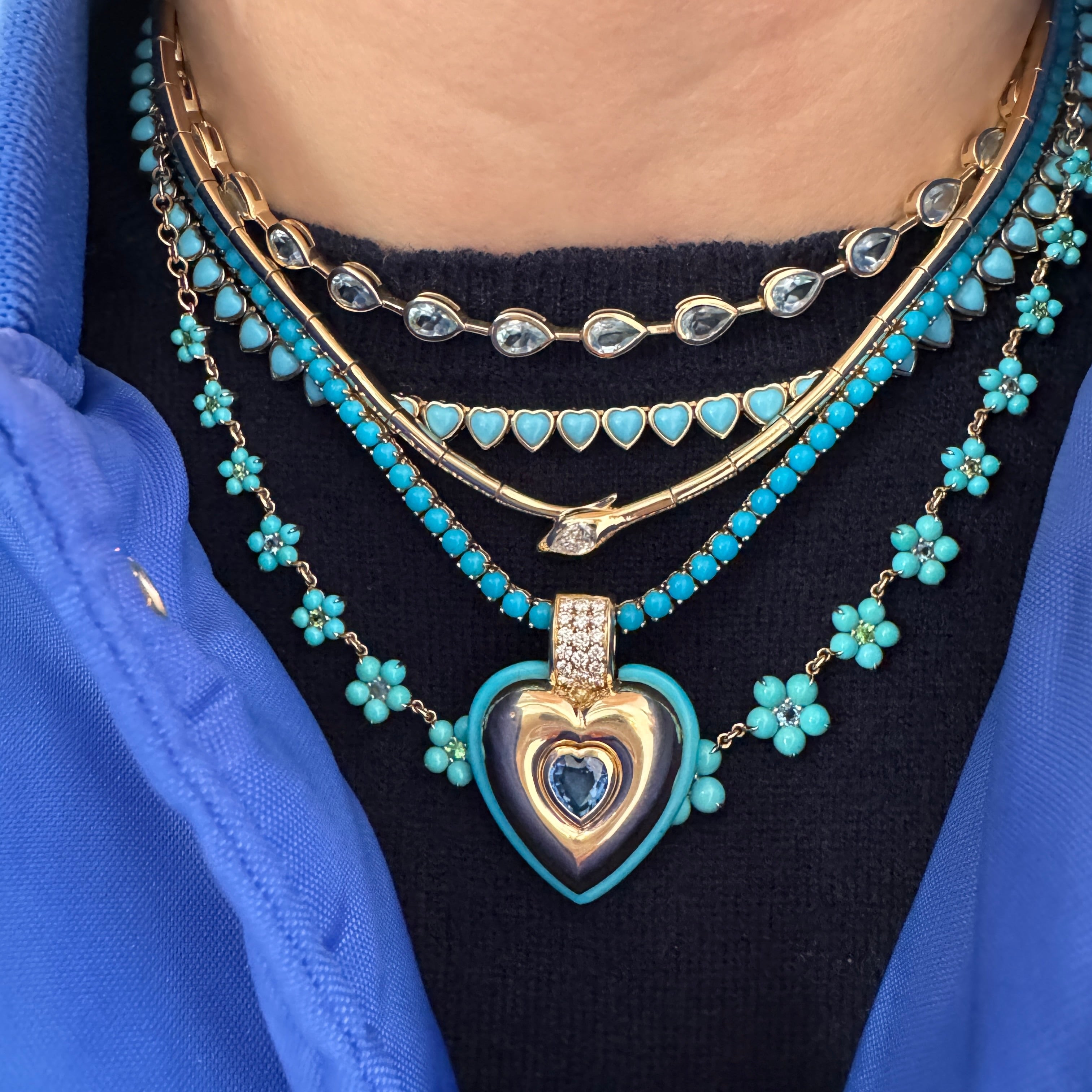 Jumbo Bezel Set Turquoise Heart Tennis Necklace – Milestones by