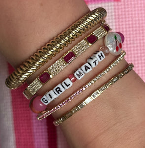Bezel Set Ruby & Pave Diamond Bangle Bracelet