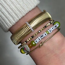 Medium or Large Wide Fluted Gold Bangle with Diamond Row