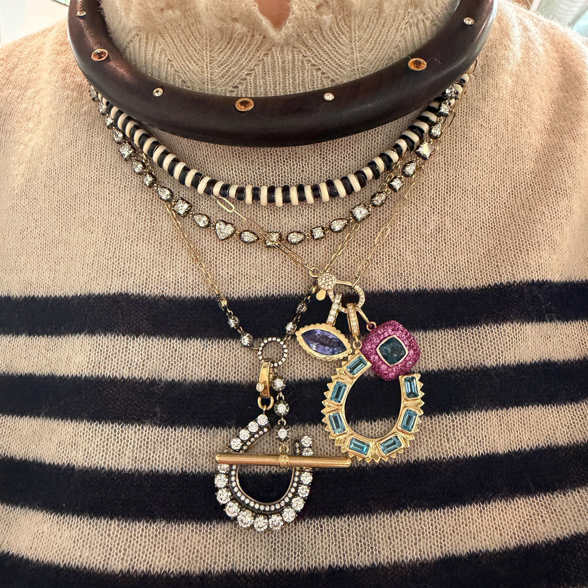 Zebra Enamel Black & White Striped Mini Bead Necklace