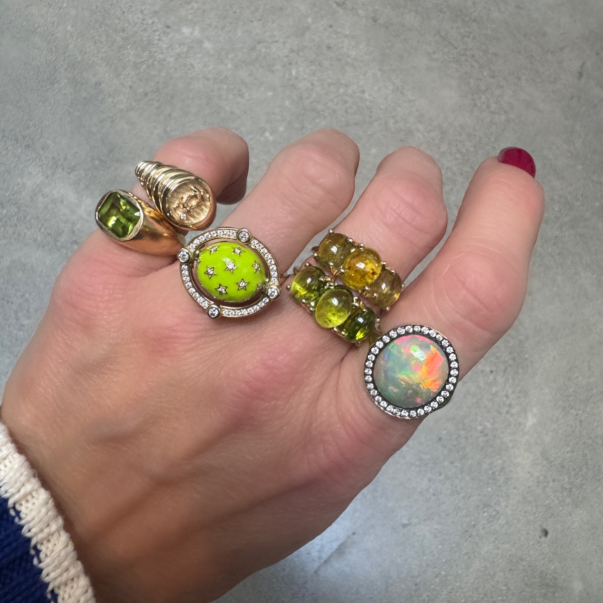 Reversible Gemstone & Enamel Compass Ring with Diamonds