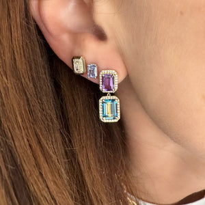 Emerald Cut Topaz & Diamond Pave Stud Earrings