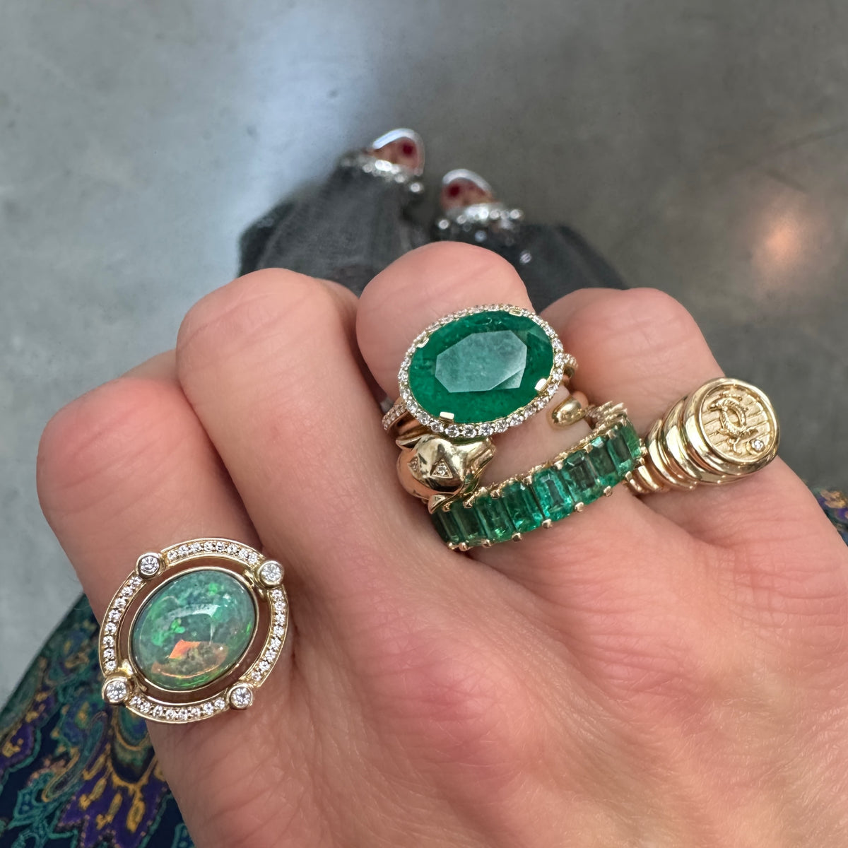 Reversible Gemstone & Enamel Compass Ring with Diamonds