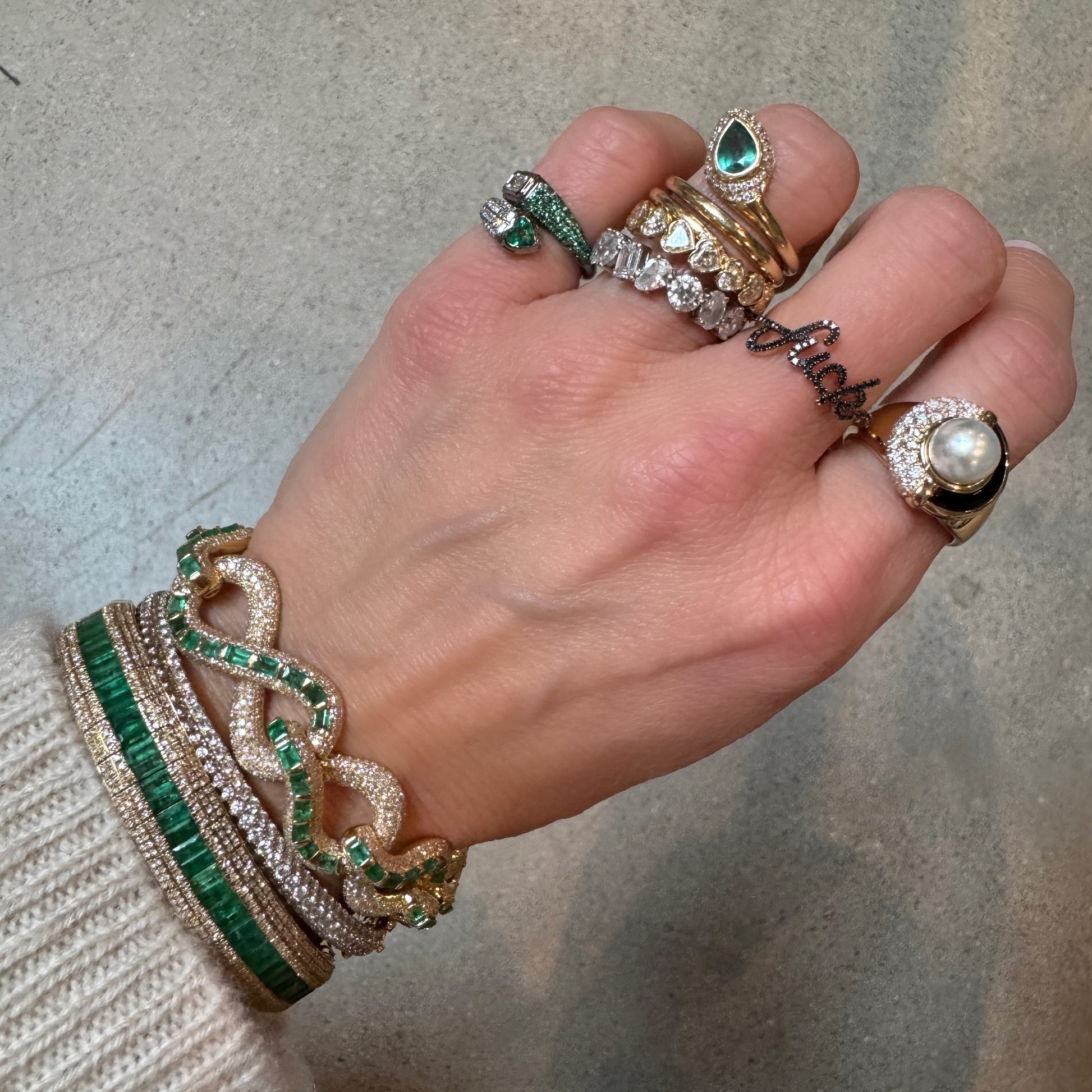 Diamond Pave & Emerald Baguette Infinity Bracelet