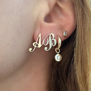 Gold Frame Round Diamond Huggie Hoop Earrings