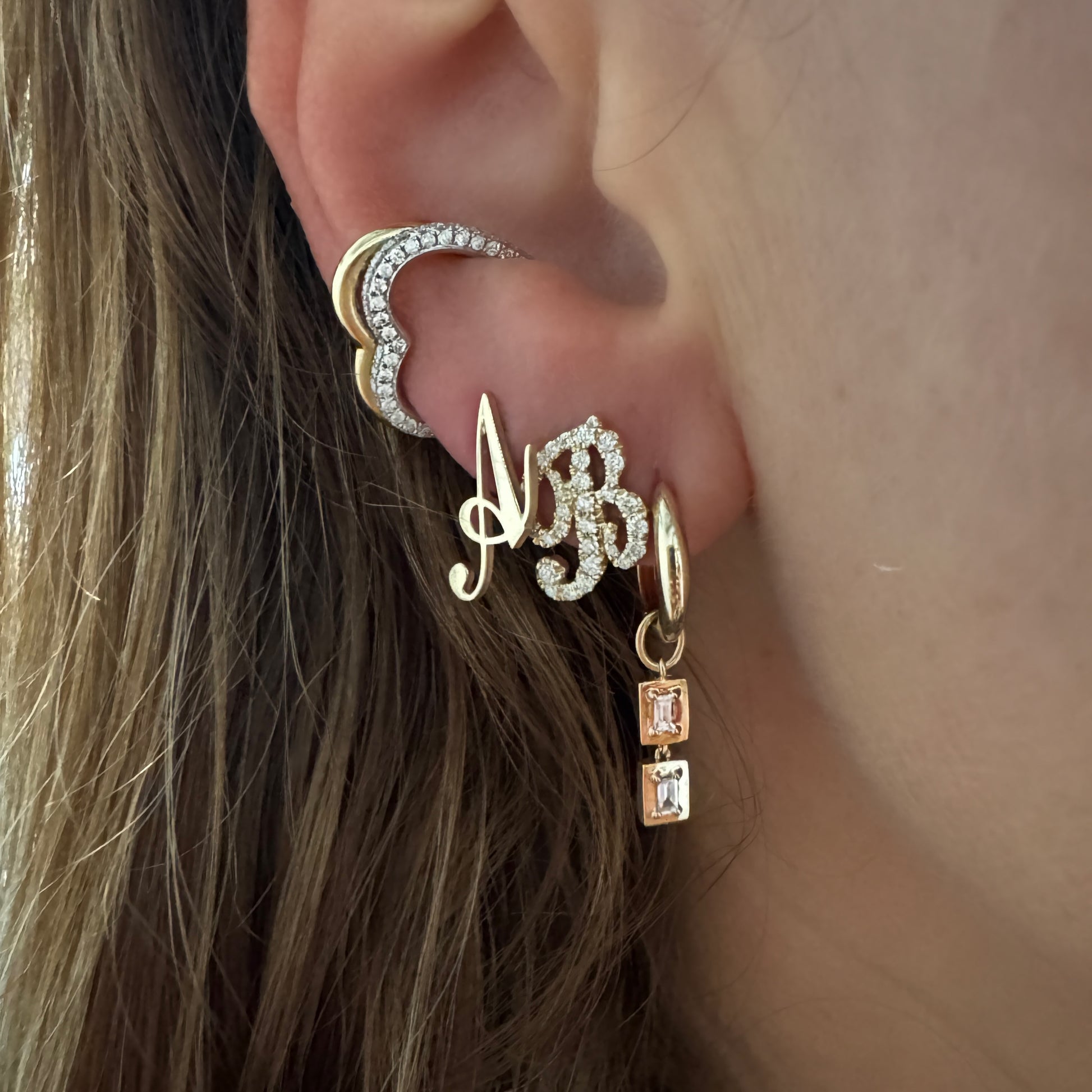 Mini Diamond Script Initial Stud Earring