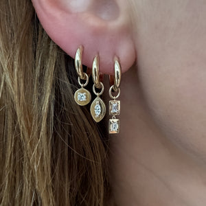 Gold Frame Round Diamond Huggie Hoop Earrings
