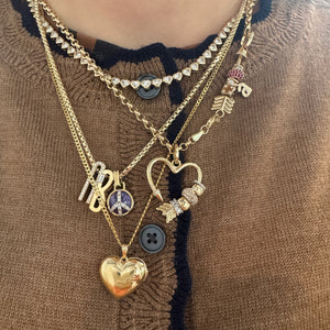 Puffy Gold Heart Necklace Locket 