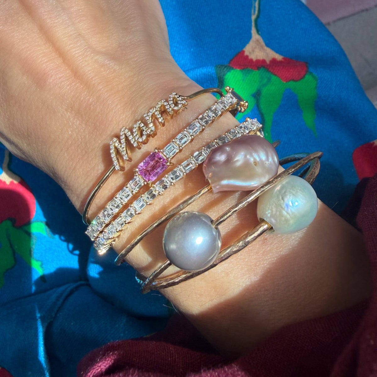 Diamond Script Mama Memory Wire Hook Bracelet