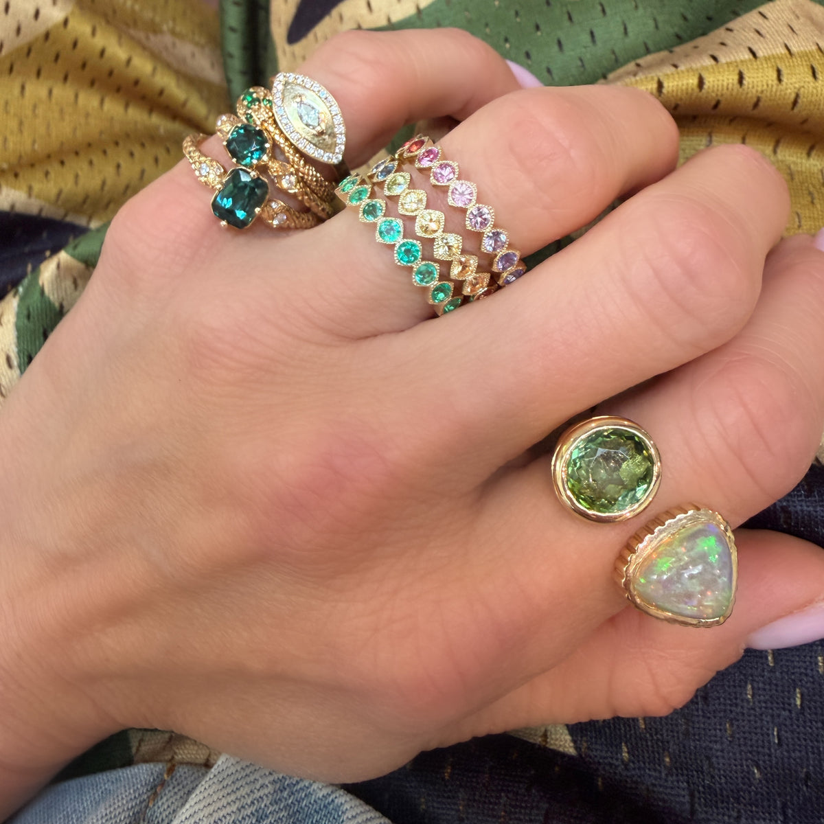 One of a Kind Double Snake Ring with Round Tourmaline