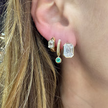 Fluted Emerald Drop Huggie Hoop Earrings