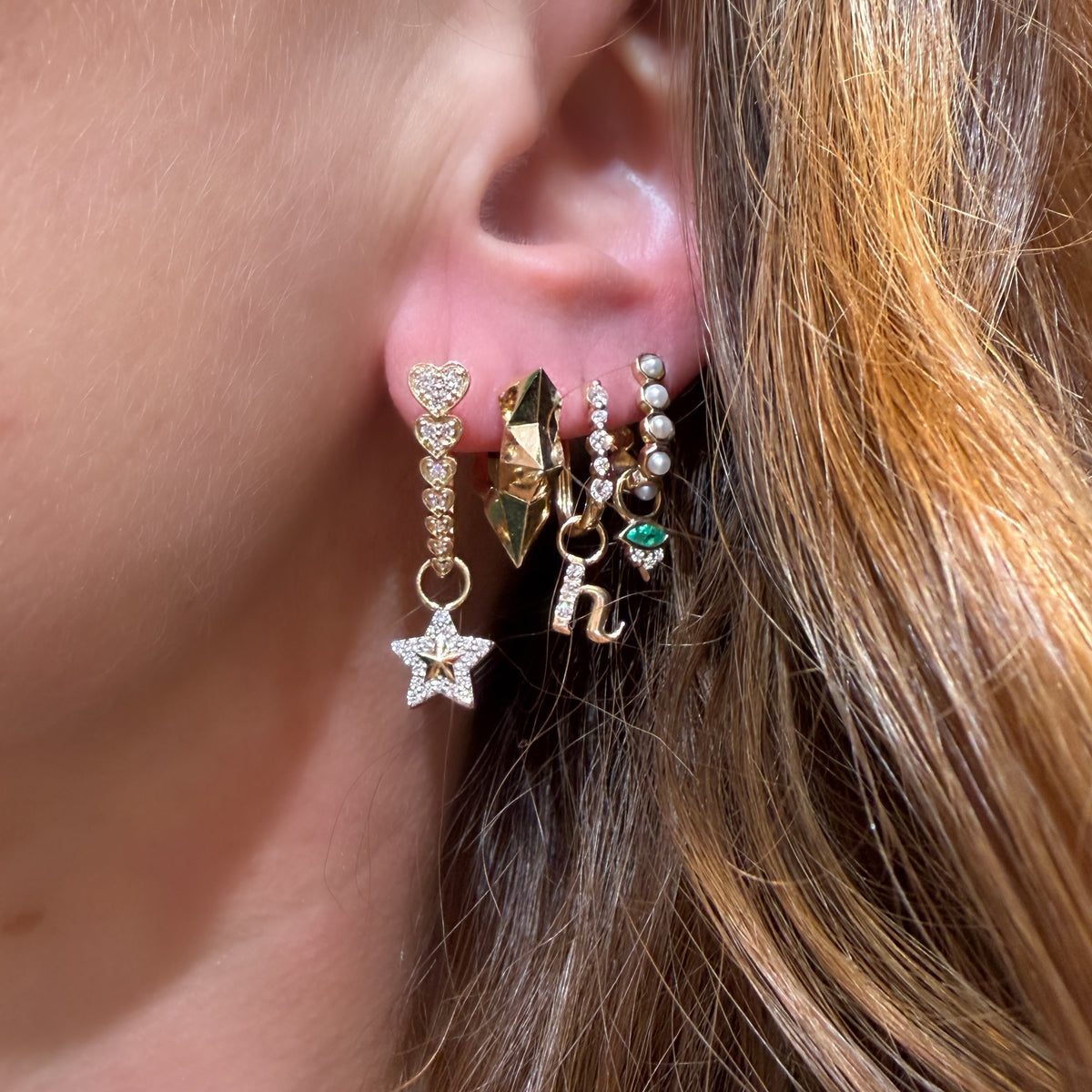 Alternating Diamond Cushion Hoop Earrings