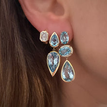 Multi Shape Aquamarine & Diamond Drop Earrings