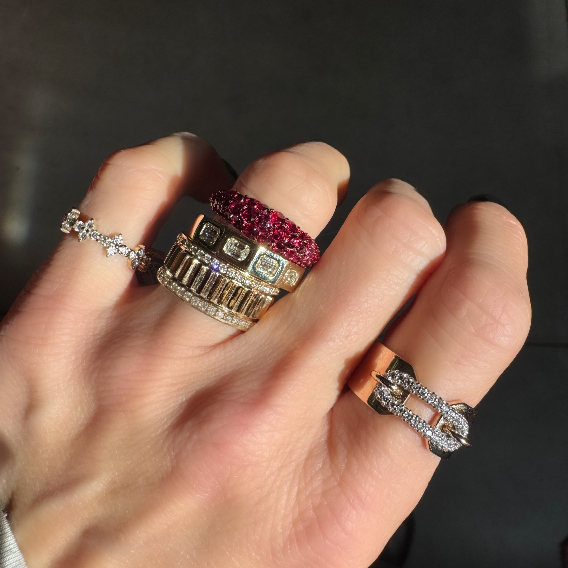 Tapered Pave Gemstone Domed Ring