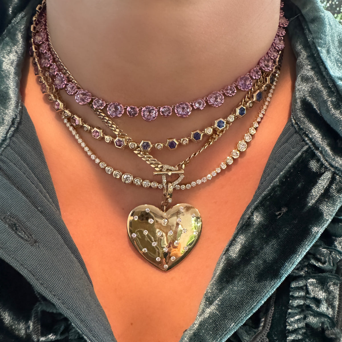 Pink Electroplated Round Georgian Set Amethyst Tennis Necklace