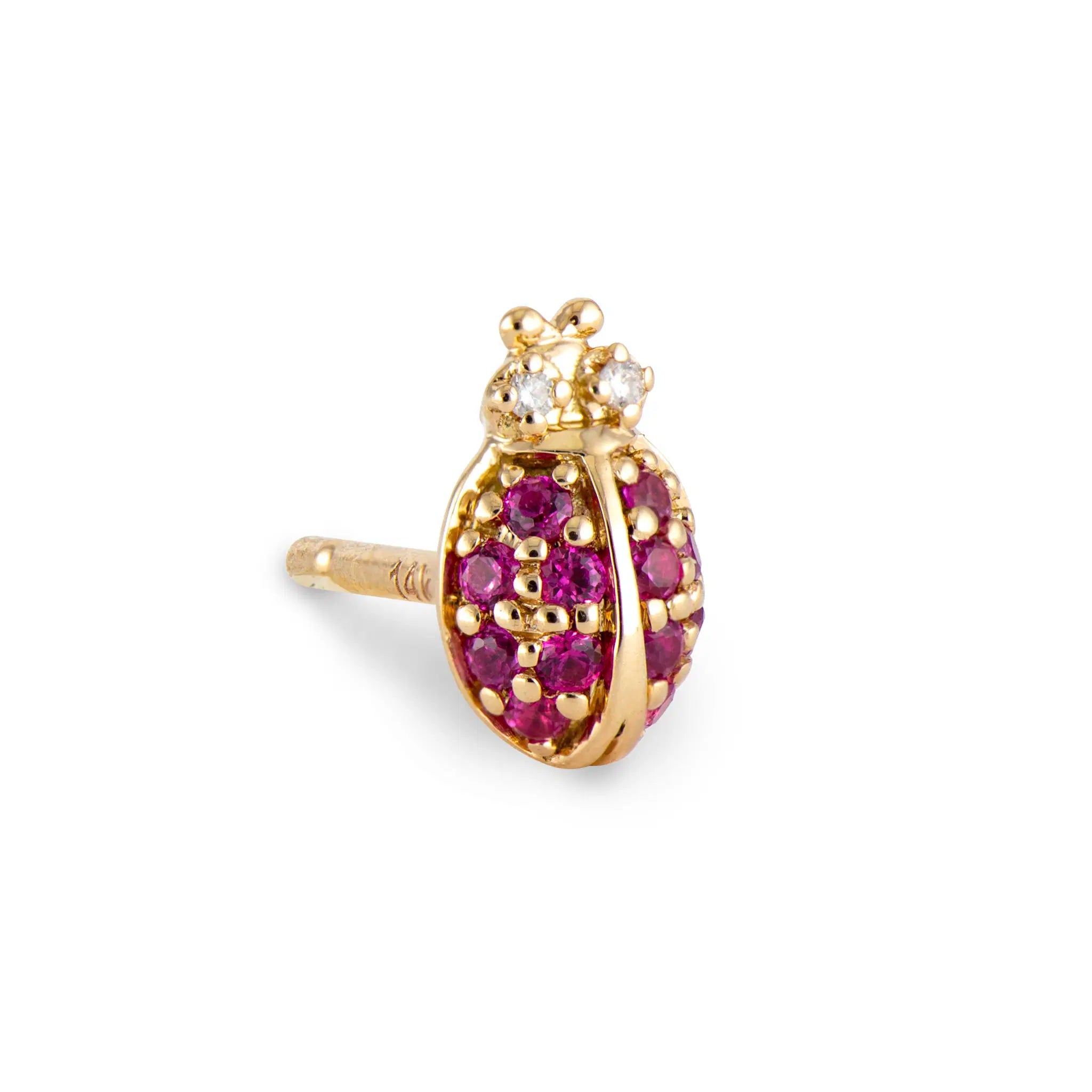 Pink Sapphire Pave Ladybug Stud Earring