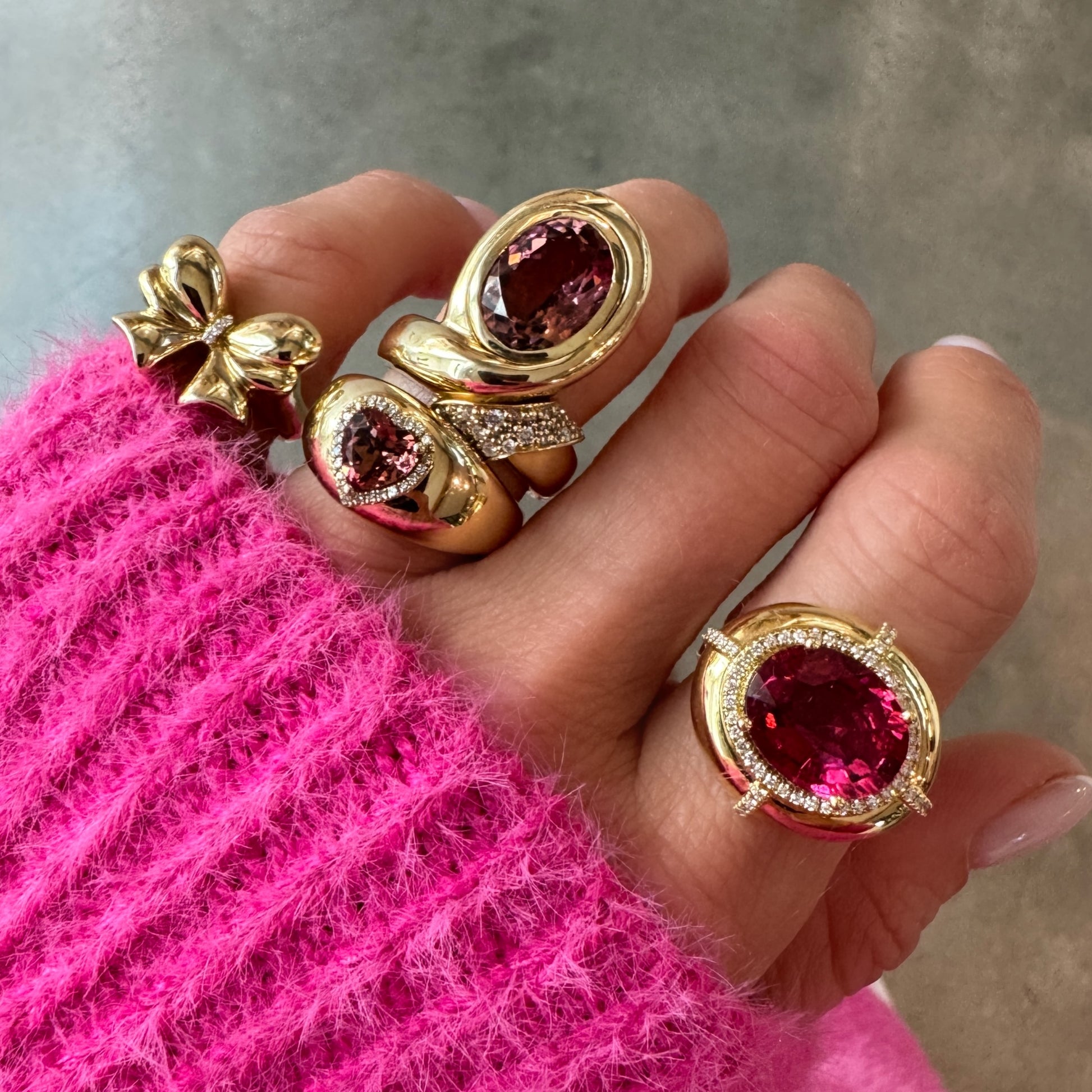 Blue Tourmaline or Pink Tourmaline Chiffon Oval Solitaire Ring