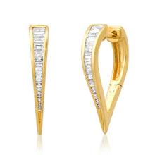 Pointy Channel Set Baguette Diamond Huggie Earrings