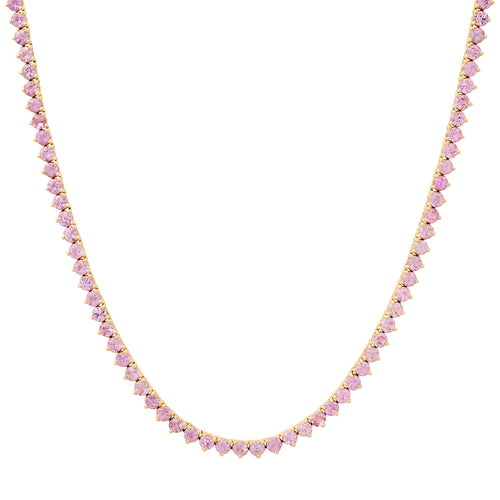 Pretty Three Prong Pink Sapphire Tennis Necklace