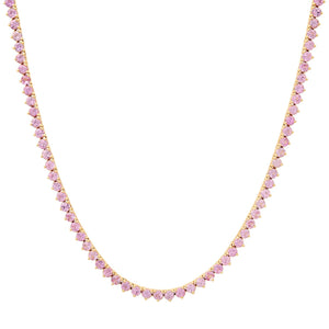 Pretty Three Prong Pink Sapphire Tennis Necklace