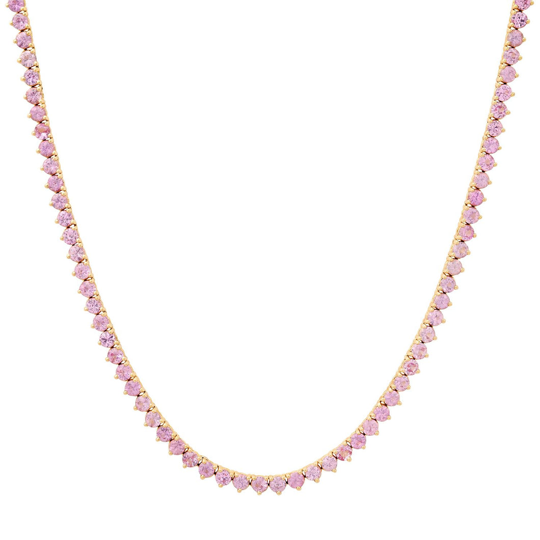 Pretty Three Prong Pink Sapphire Tennis Necklace