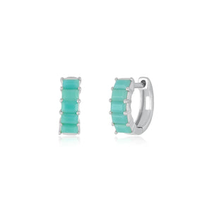 Prong Set Turquoise Baguette Mini Huggie Hoops