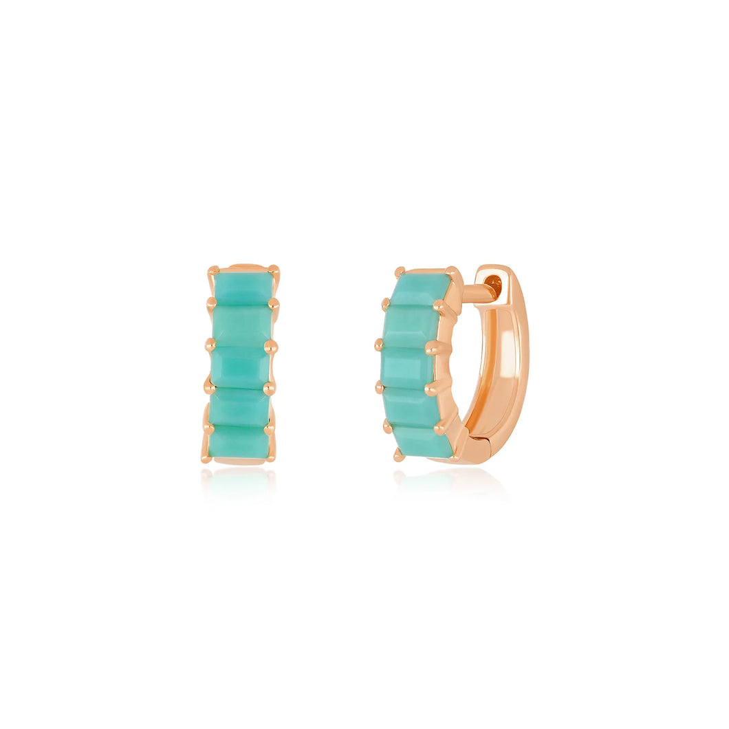 Prong Set Turquoise Baguette Mini Huggie Hoops