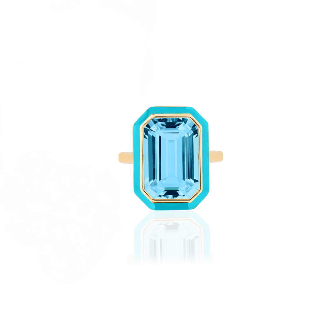 Queen Emerald Cut Gemstone & Enamel Statement Ring