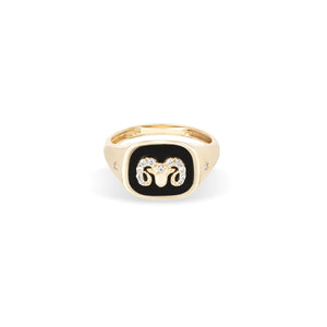 Ceramic & Diamond Zodiac Signet Ring