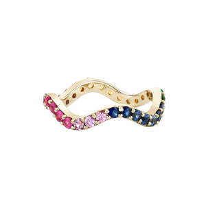 Scallop Rainbow Sapphire Eternity Ring