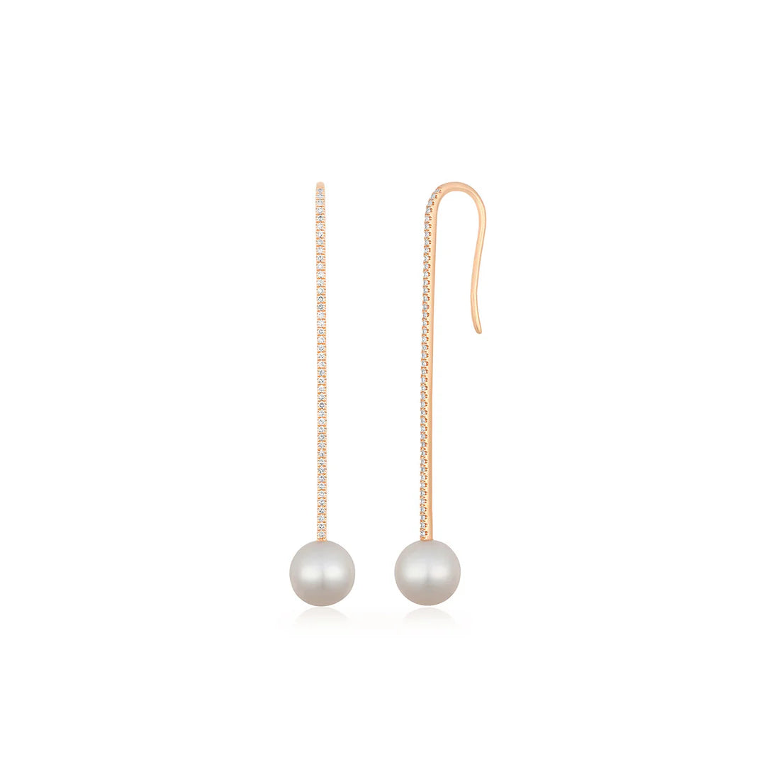 Pave Diamond Bar Pearl Drop Earring