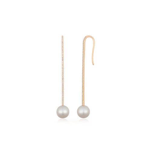 Pave Diamond Bar Pearl Drop Earring
