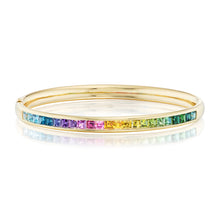 Rainbow Gemstone Squares Comfort Fit Bangle Bracelet