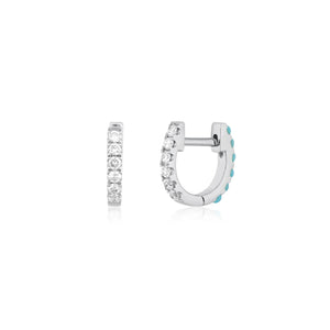 Reversible Diamond & Turquoise Mini Huggie Hoop Earrings