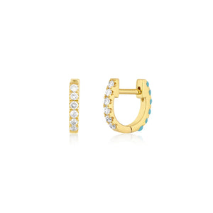 Reversible Diamond & Turquoise Mini Huggie Hoop Earrings