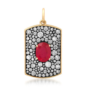 Rhodium Plated Diamond & Gemstone Plaque Charm Pendant