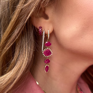 Statement Ruby & Diamond Drop Huggie Hoop Earrings