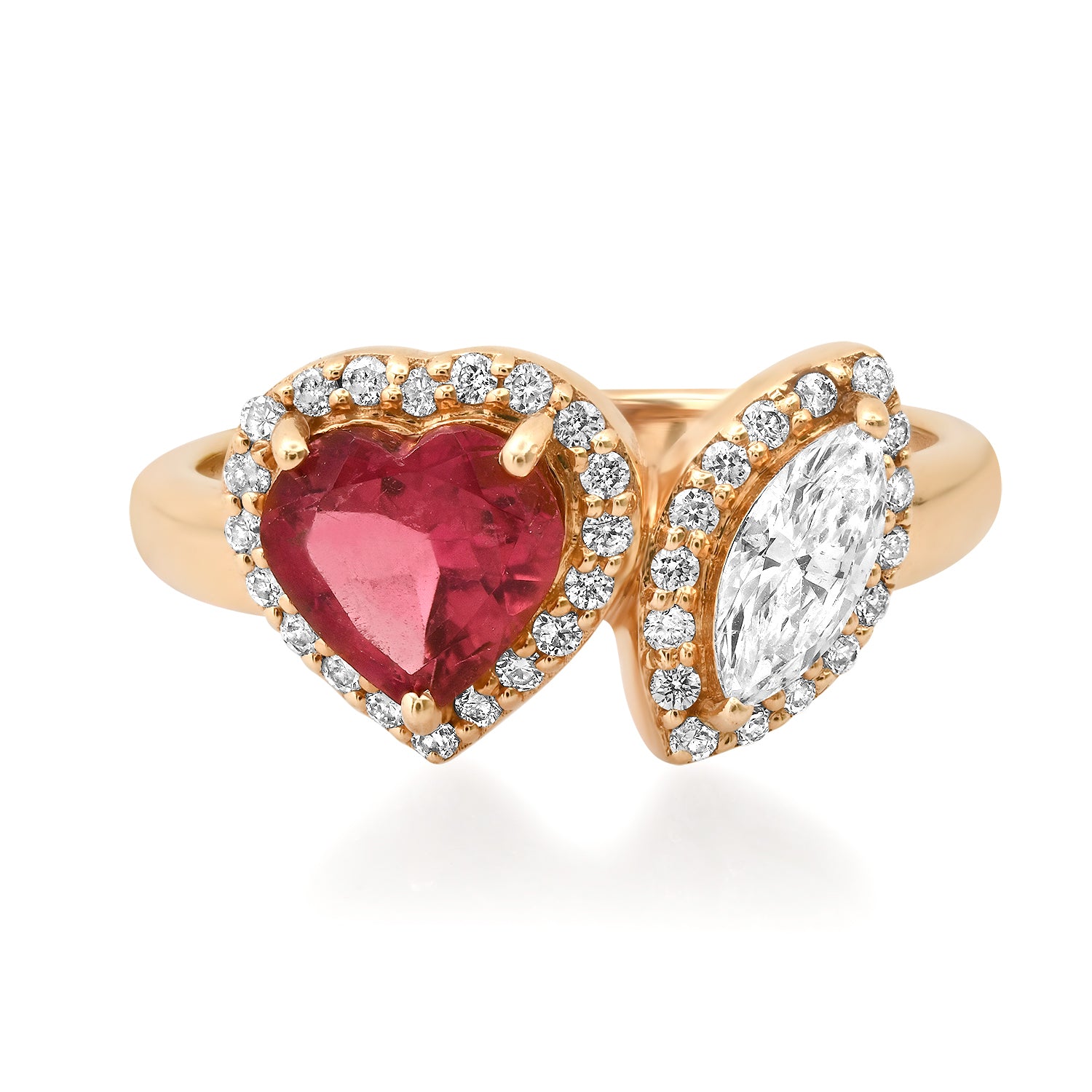 Ruby Heart & Diamond Marquise Toi et Moi Ring