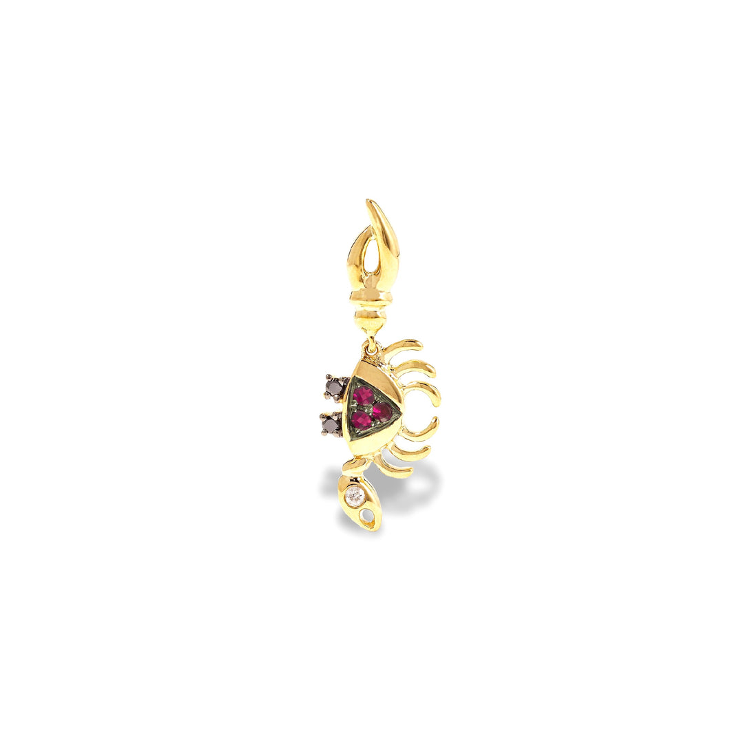 Ruby or Tsavorite Crab Earring with Black & White Diamonds