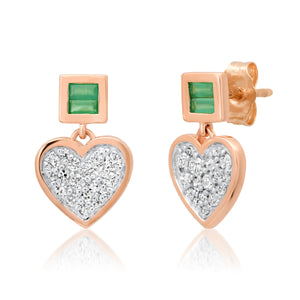 Small Diamond & Emerald Sweetheart Earrings