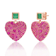 Jumbo Emerald & Pink Sapphire or Diamond Sweetheart Earrings