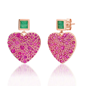 Jumbo Emerald & Pink Sapphire or Diamond Sweetheart Earrings