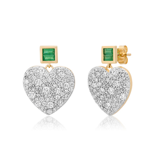 Jumbo Emerald & Pink Sapphire or Diamond Sweetheart Earrings