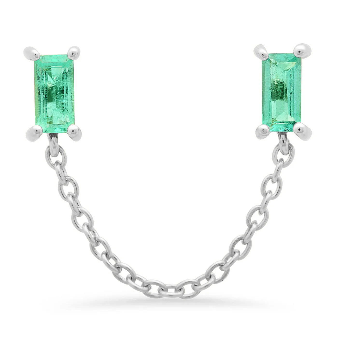 Gemstone Baguette Chain Stud Earrings